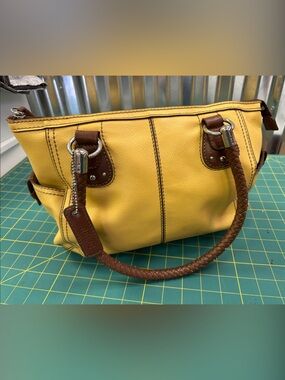 Relic Yellow Shoulder Tote with Brown Braided Handles